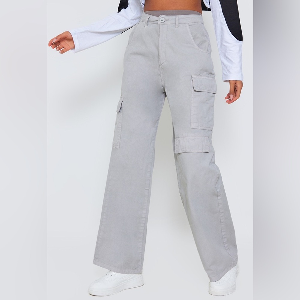 PrettyLittleThing Gray Wide Leg Cargo Pants